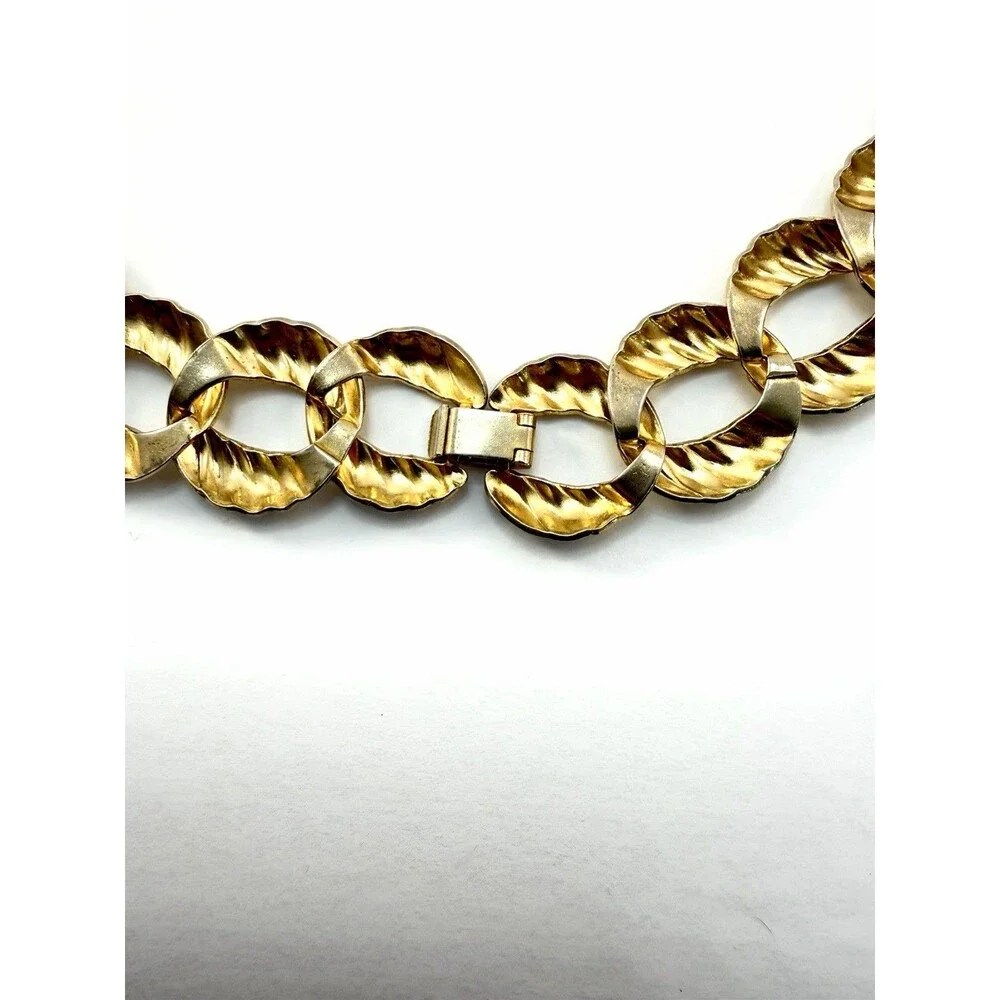 Vintage Gold Tone Chunky Rope Link Collar Necklace Bold Statement Chain 90s